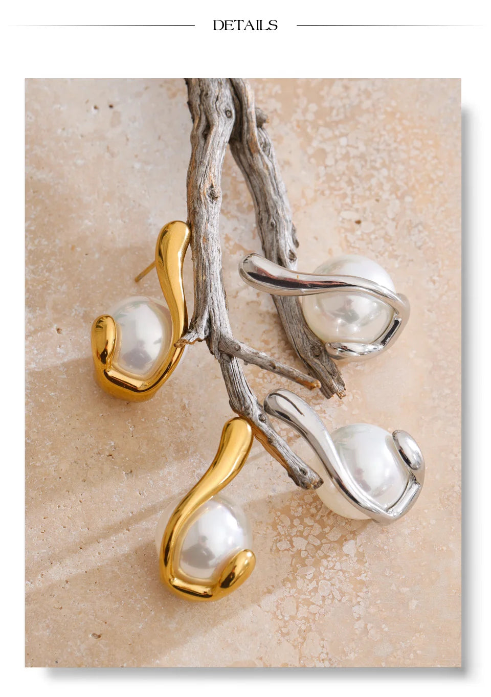 Pearl geometric earrings in gold-plated stainless steel with pearl.