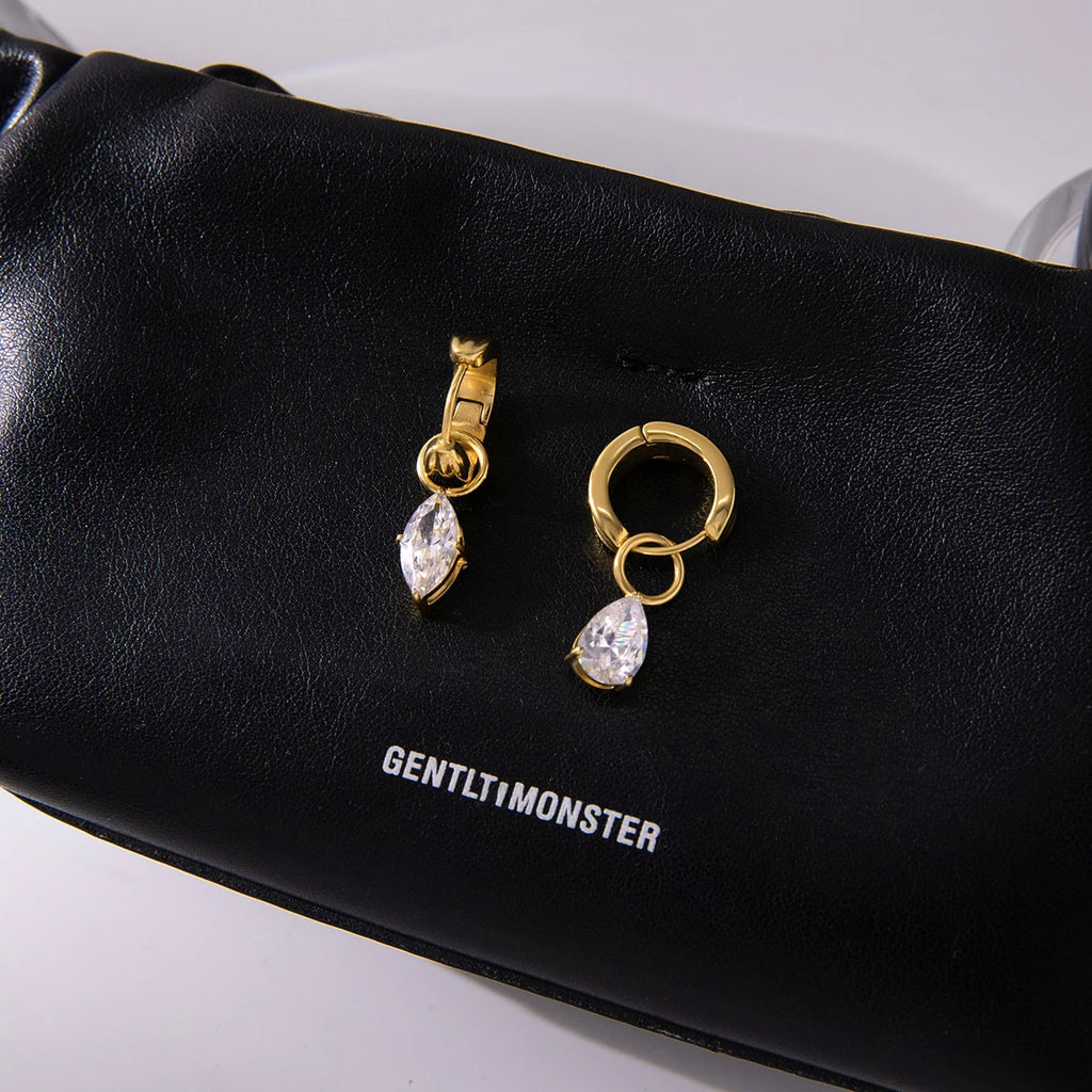 CZ Teardrop Huggie Earrings — Stainless Steel · PS051