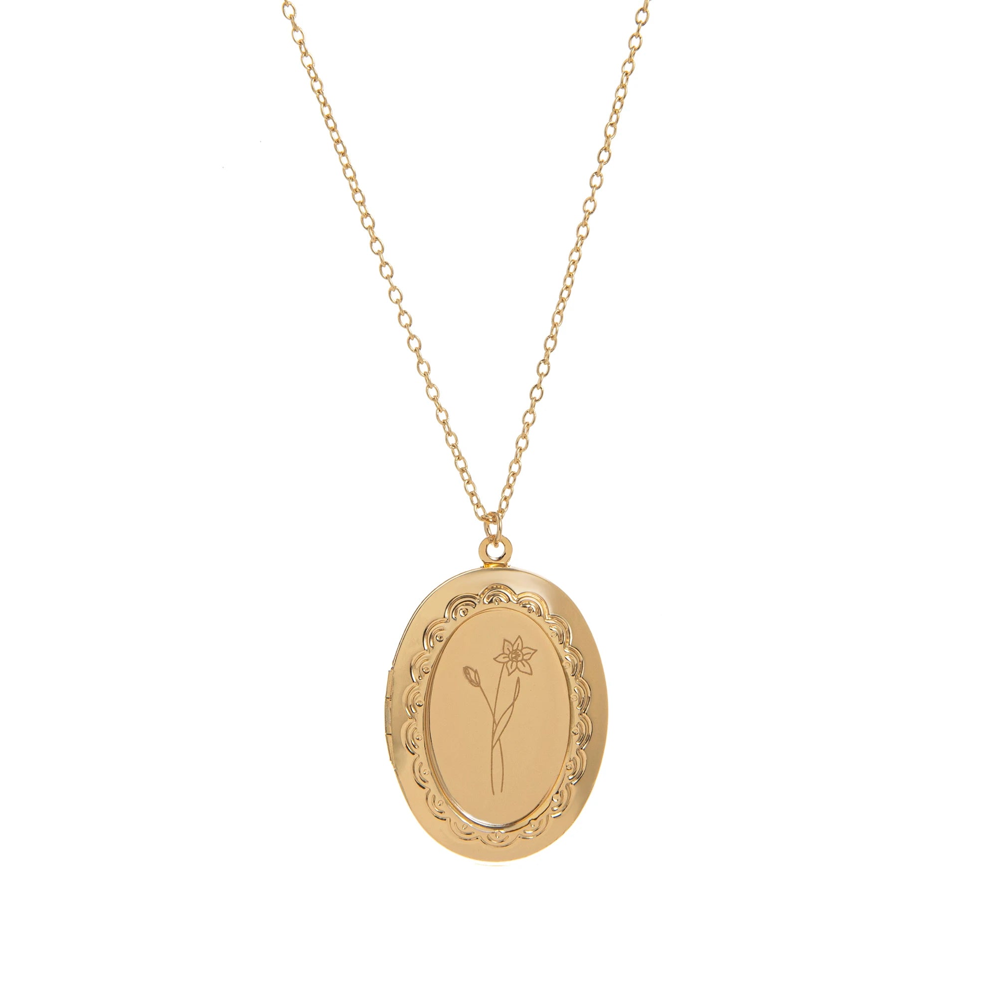 December Flower Opening and Closing Album Necklace Oval Flower Pendant Birth Flower Clavicle Chain Gold Plated Color Preserved