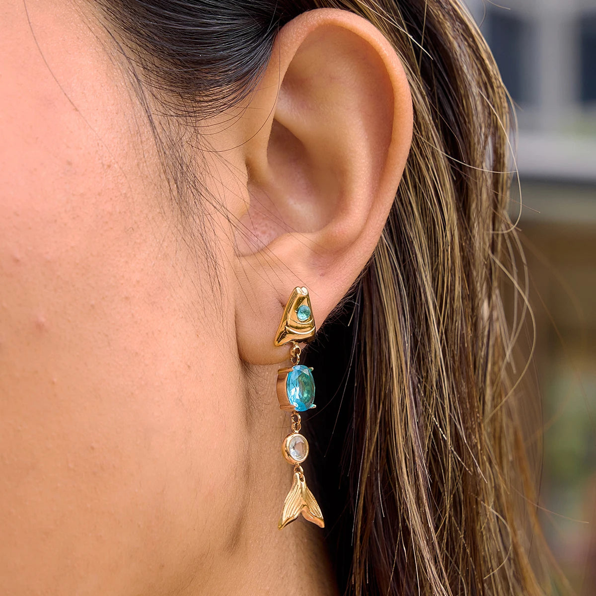 Fish Pendant CZ Earrings — Stainless Steel · PS305