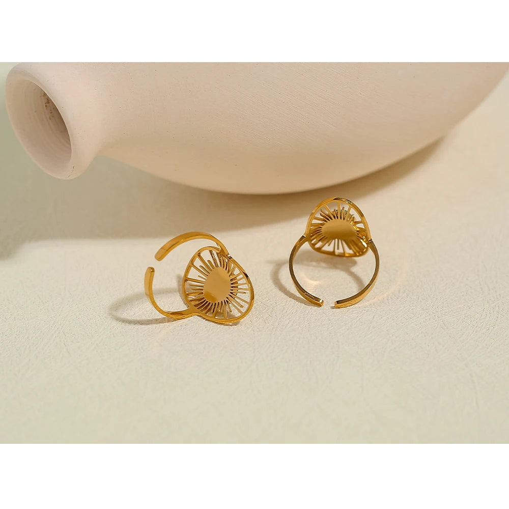 Sun Natural Stone Hollow Ring — 316L Stainless Steel · PS443