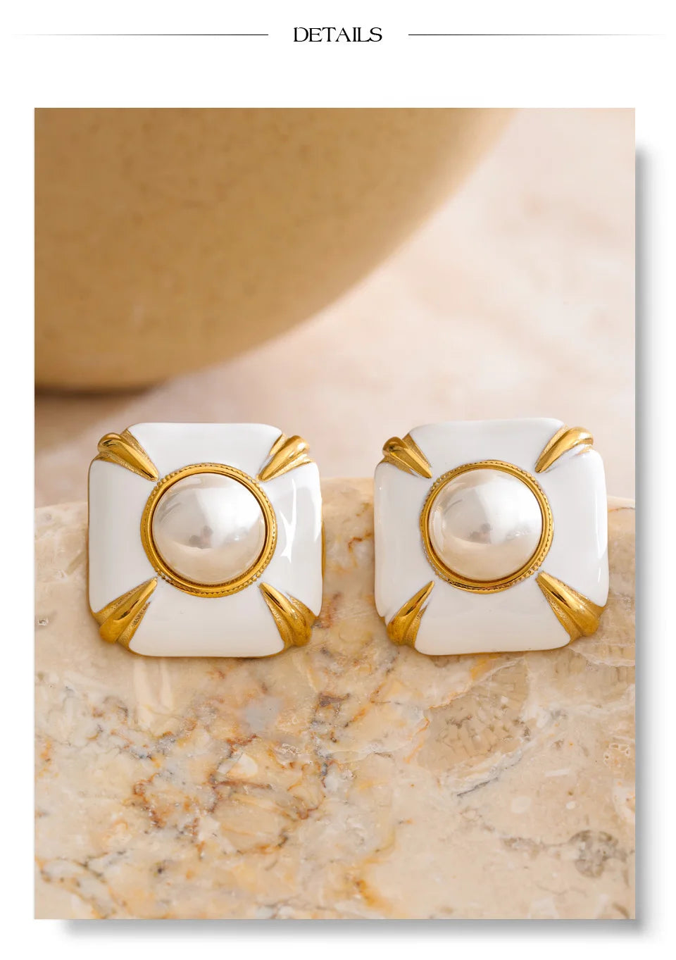 Pearl enamel multi-color earrings in gold-plated stainless steel with pearl and enamel.