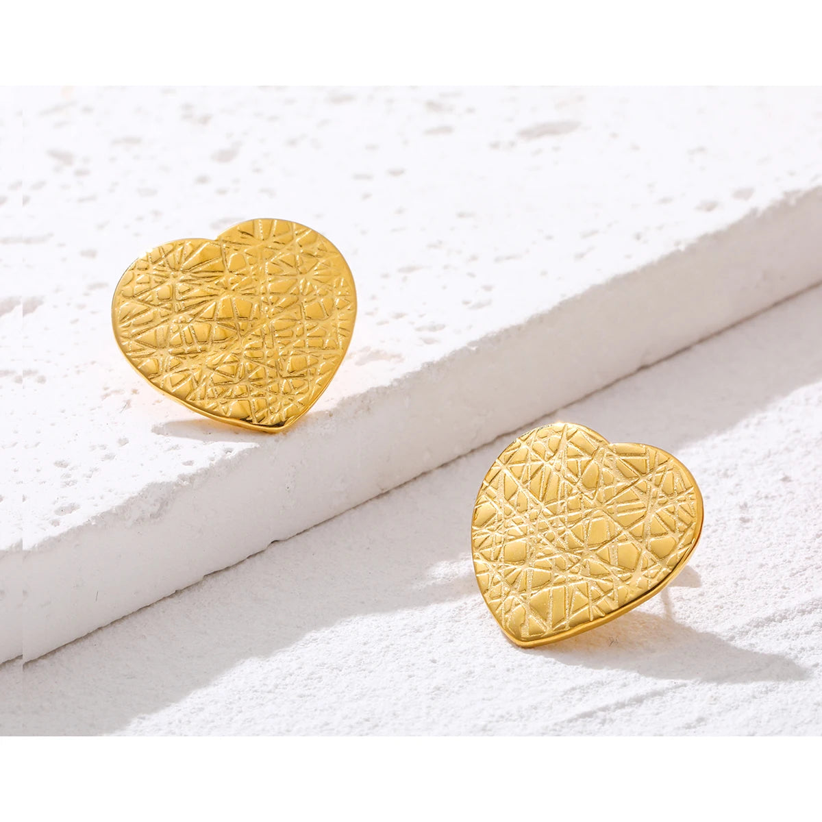 Stud Earrings Heart Irregular Knife Cut Metal Texture — 316L Stainless Steel · PS438