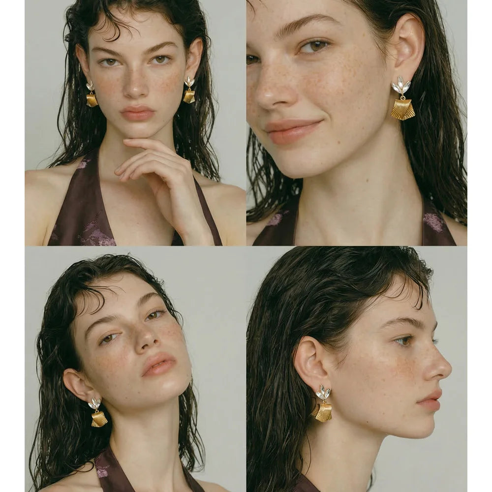 Cubic Zirconia Flower Geometric Earrings — Gold-Plated Stainless Steel with Cubic Zirconia · PS1209