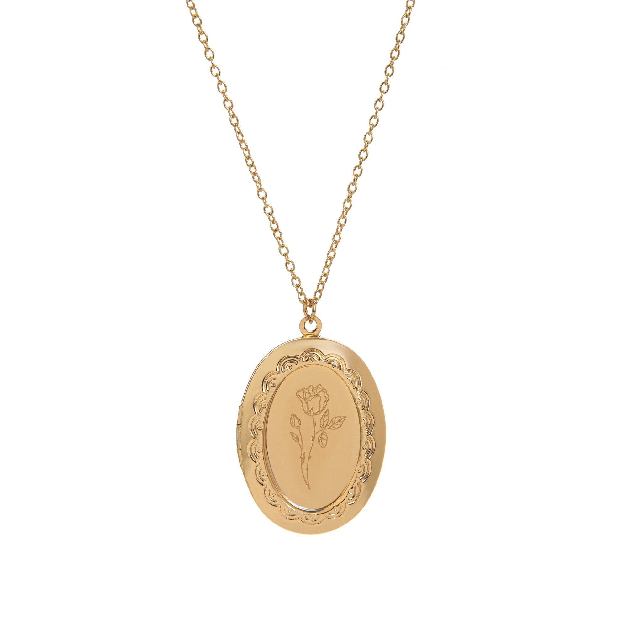 December Flower Opening and Closing Album Necklace Oval Flower Pendant Birth Flower Clavicle Chain Gold Plated Color Preserved