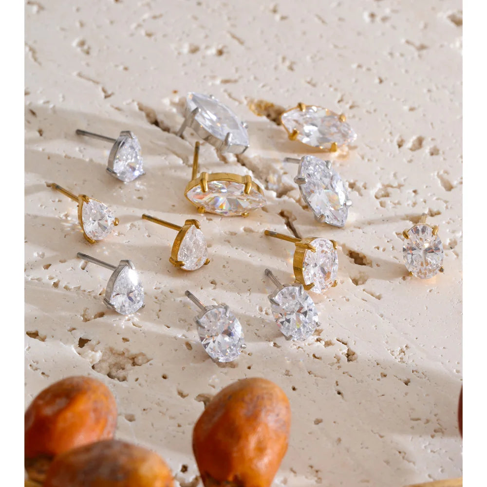Cubic Zirconia Geometric Earrings — Gold-Plated Stainless Steel with Cubic Zirconia · PS2019