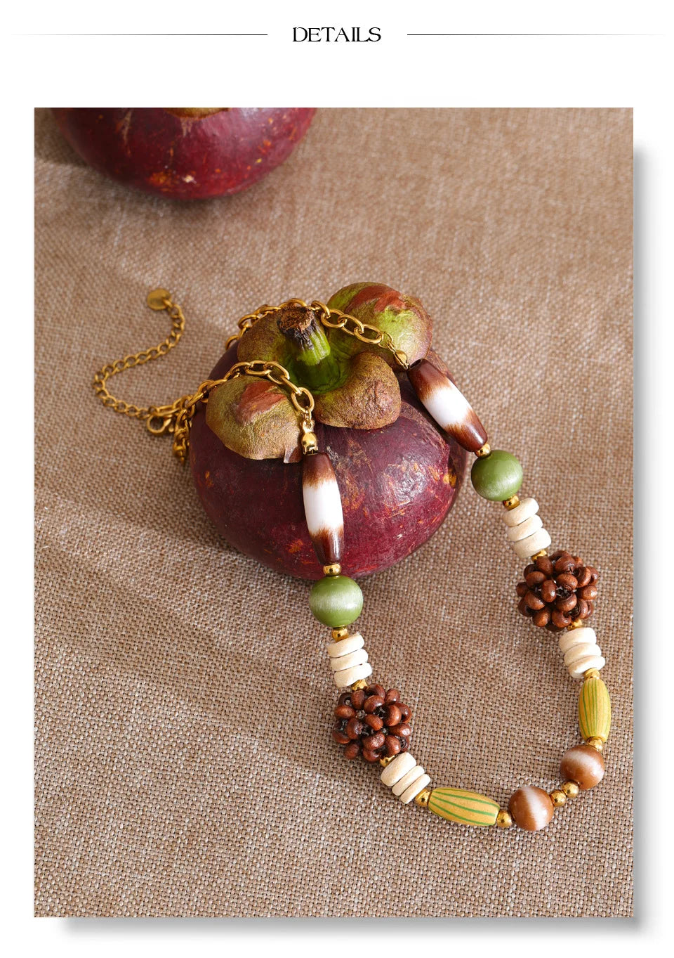 Beaded geometric chain necklace in gold-plated stainless steel.