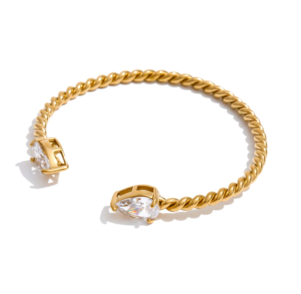 Cubic Zirconia Geometric Bracelet — Gold-Plated Stainless Steel with Cubic Zirconia · PS2182