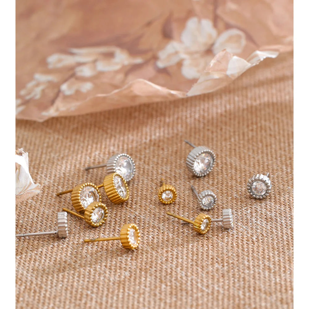 Cubic Zirconia Geometric Earrings — Gold-Plated Stainless Steel with Cubic Zirconia · PS1129