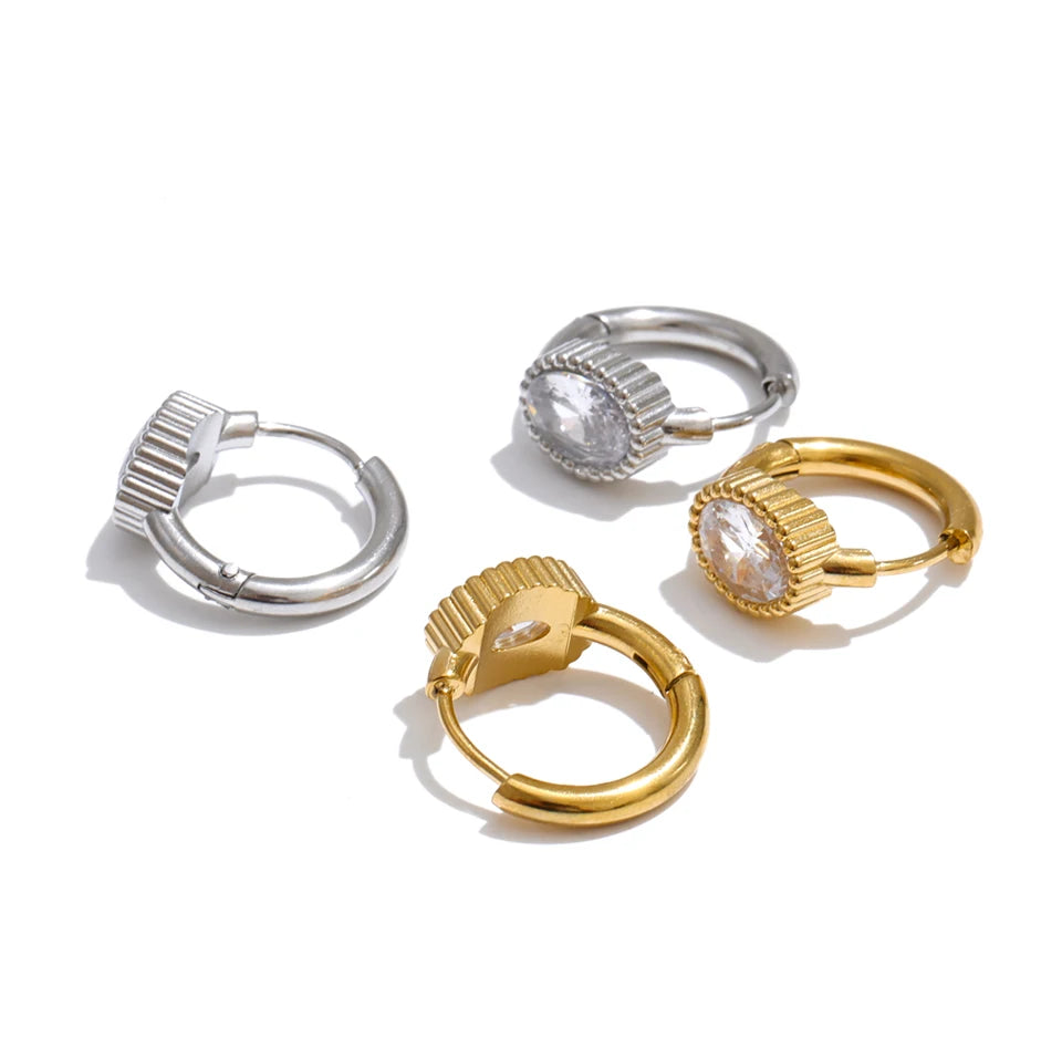 Cubic Zirconia Geometric Earrings — 14K Gold-Plated Stainless Steel with Cubic Zirconia · PS1431