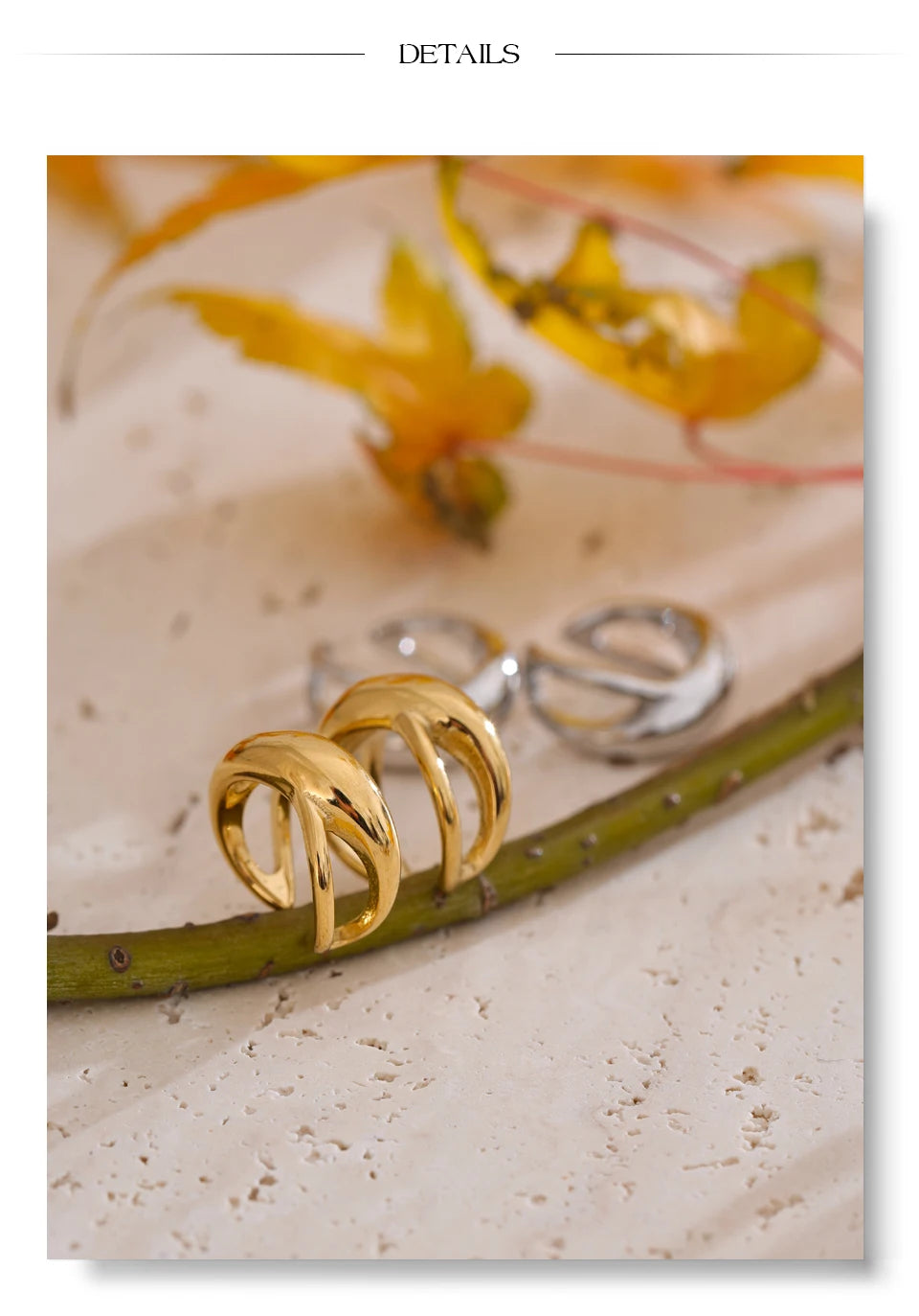 Geometric earrings in gold-plated 316L stainless steel.