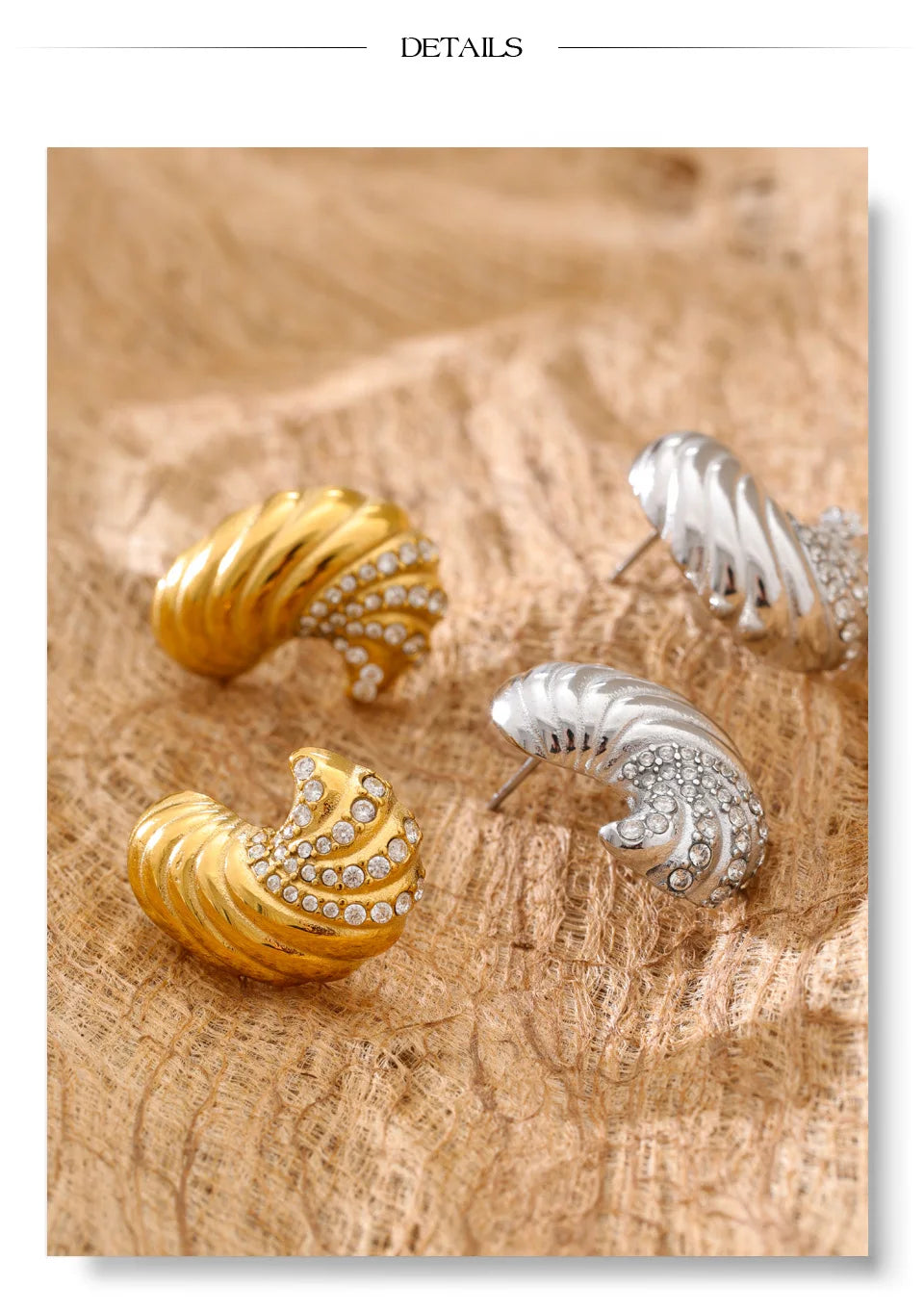 Cubic Zirconia Geometric Earrings — Gold-Plated Stainless Steel with Cubic Zirconia · PS917