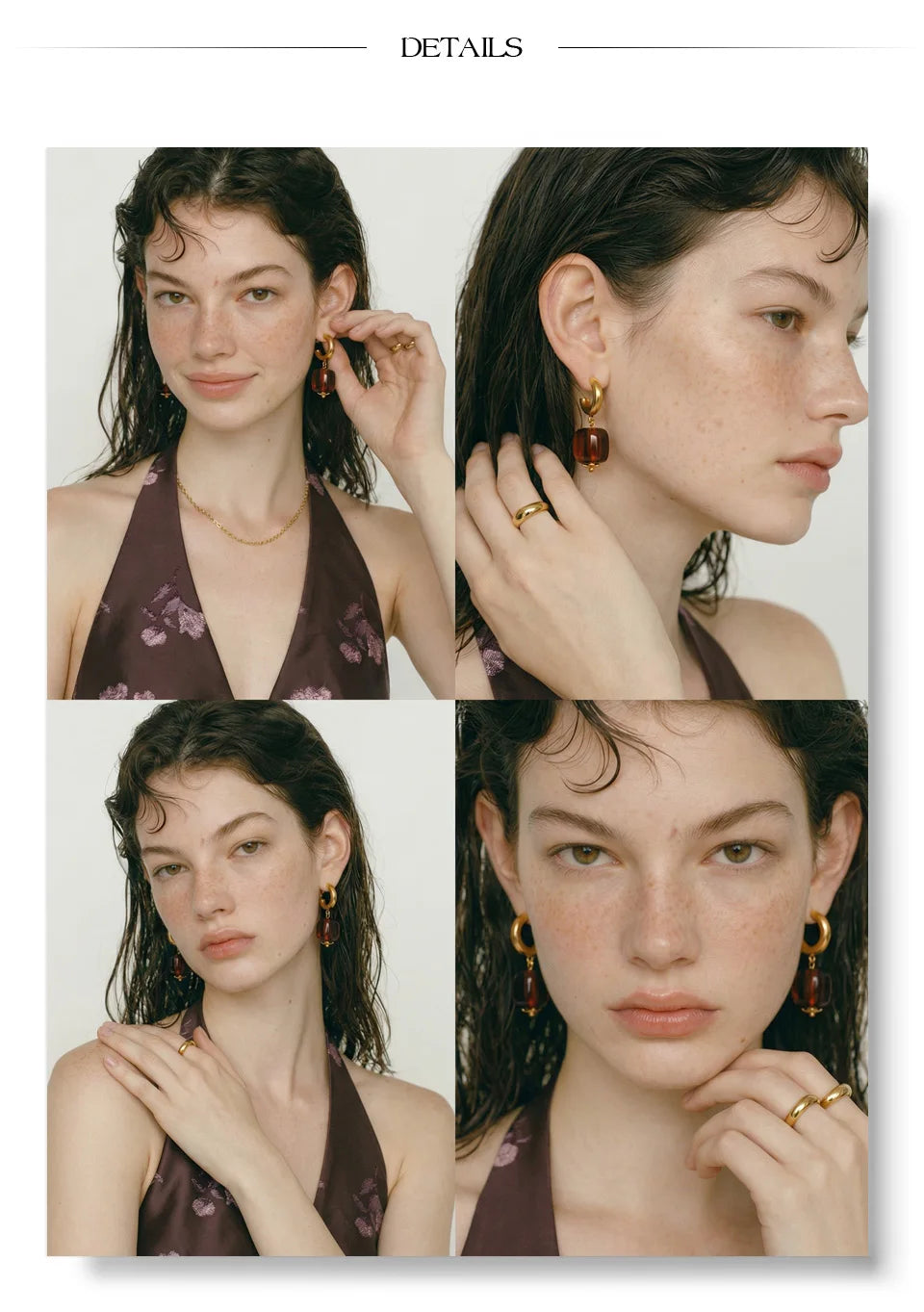 Resin acrylic geometric earrings in gold-plated stainless steel with resin and acrylic.