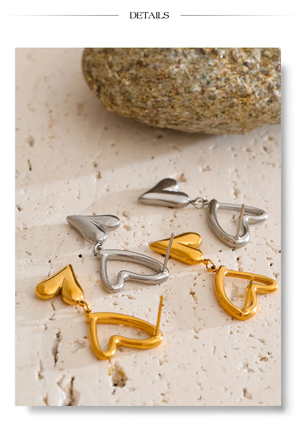 Heart earrings in gold-plated stainless steel.