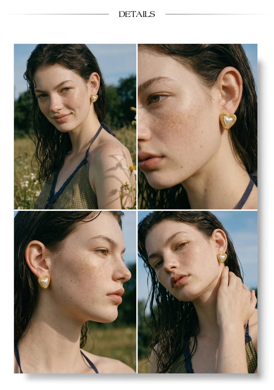 Pearl heart earrings in gold-plated stainless steel with pearl.