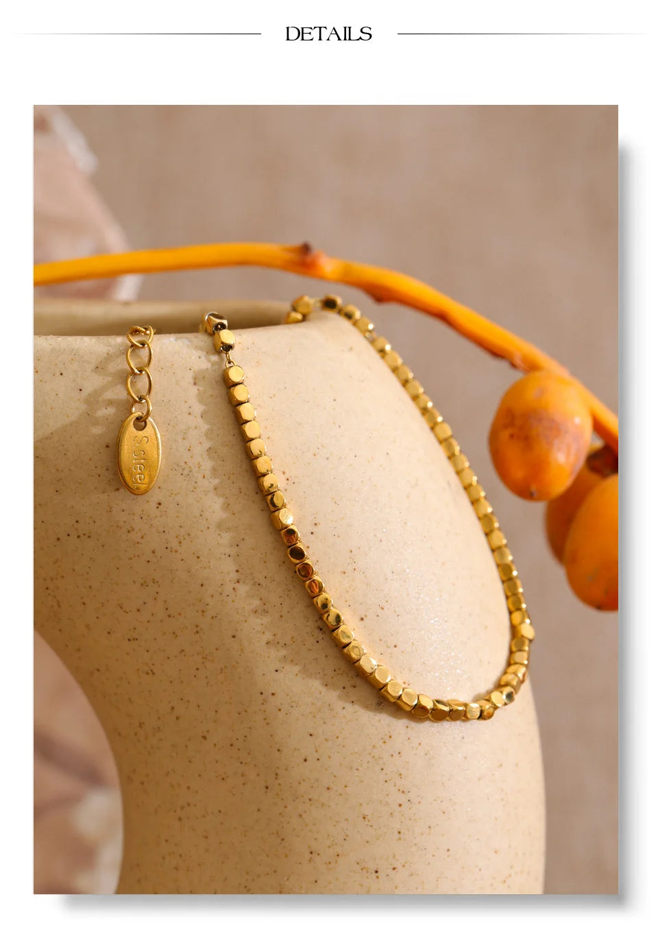 Beaded Geometric Chain Bracelet — Gold-Plated Stainless Steel · PS1030