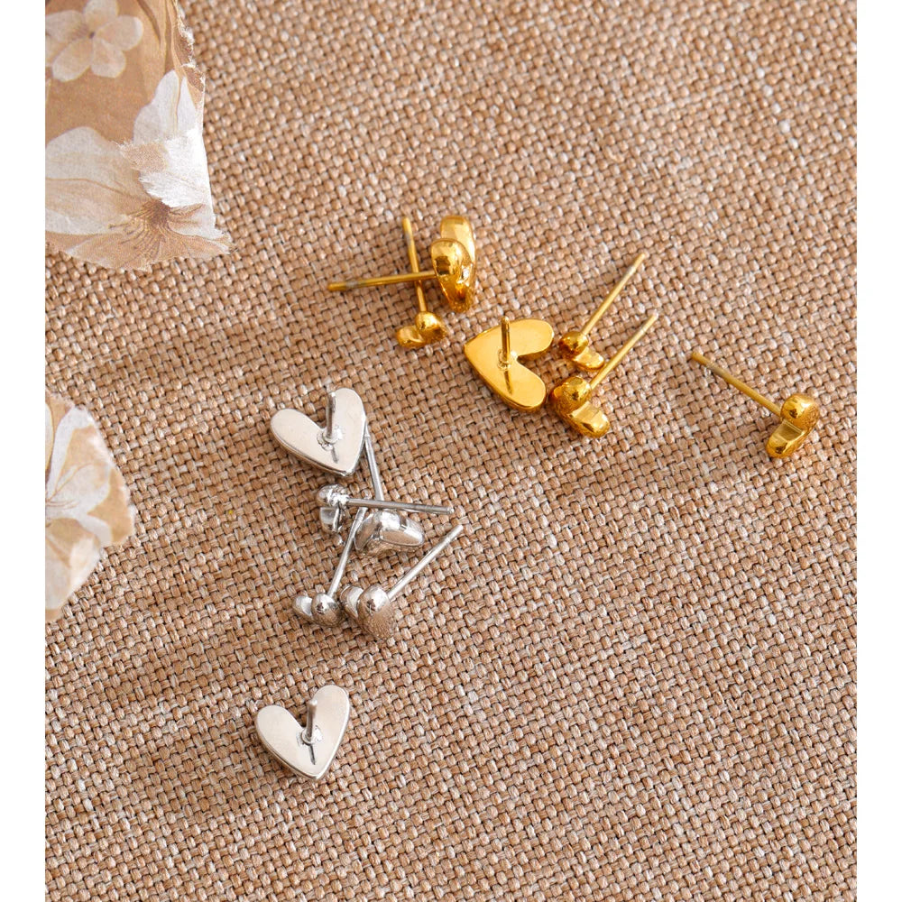 Cubic Zirconia Heart Earrings — Gold-Plated Stainless Steel with Cubic Zirconia · PS1134