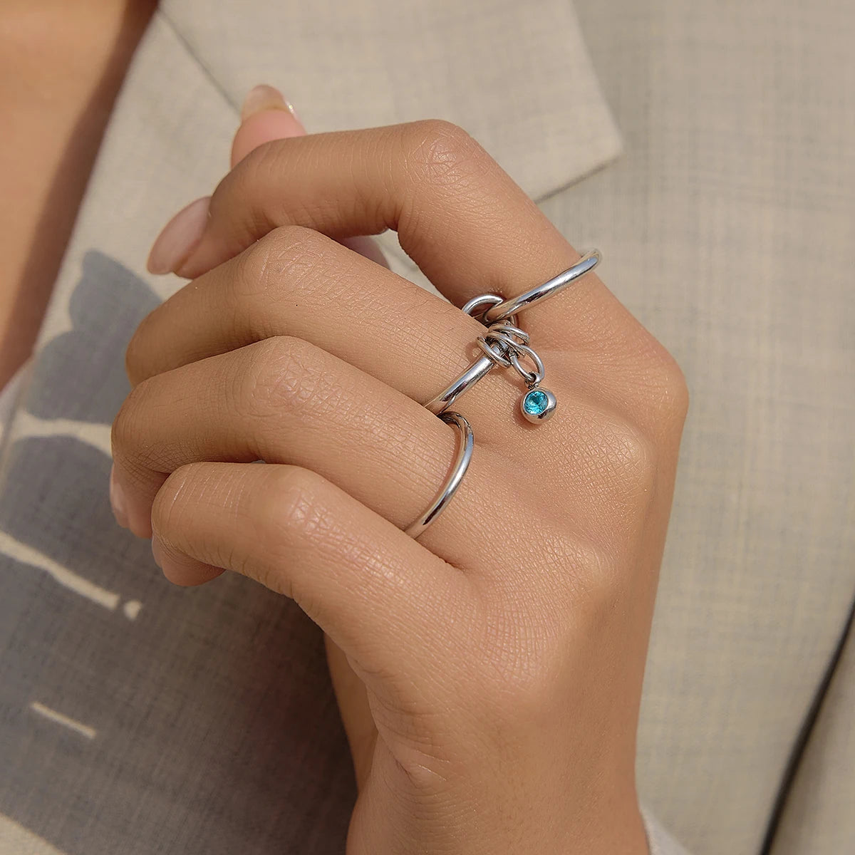 Mixed Crystal Ring Stack — Stainless Steel · PS228