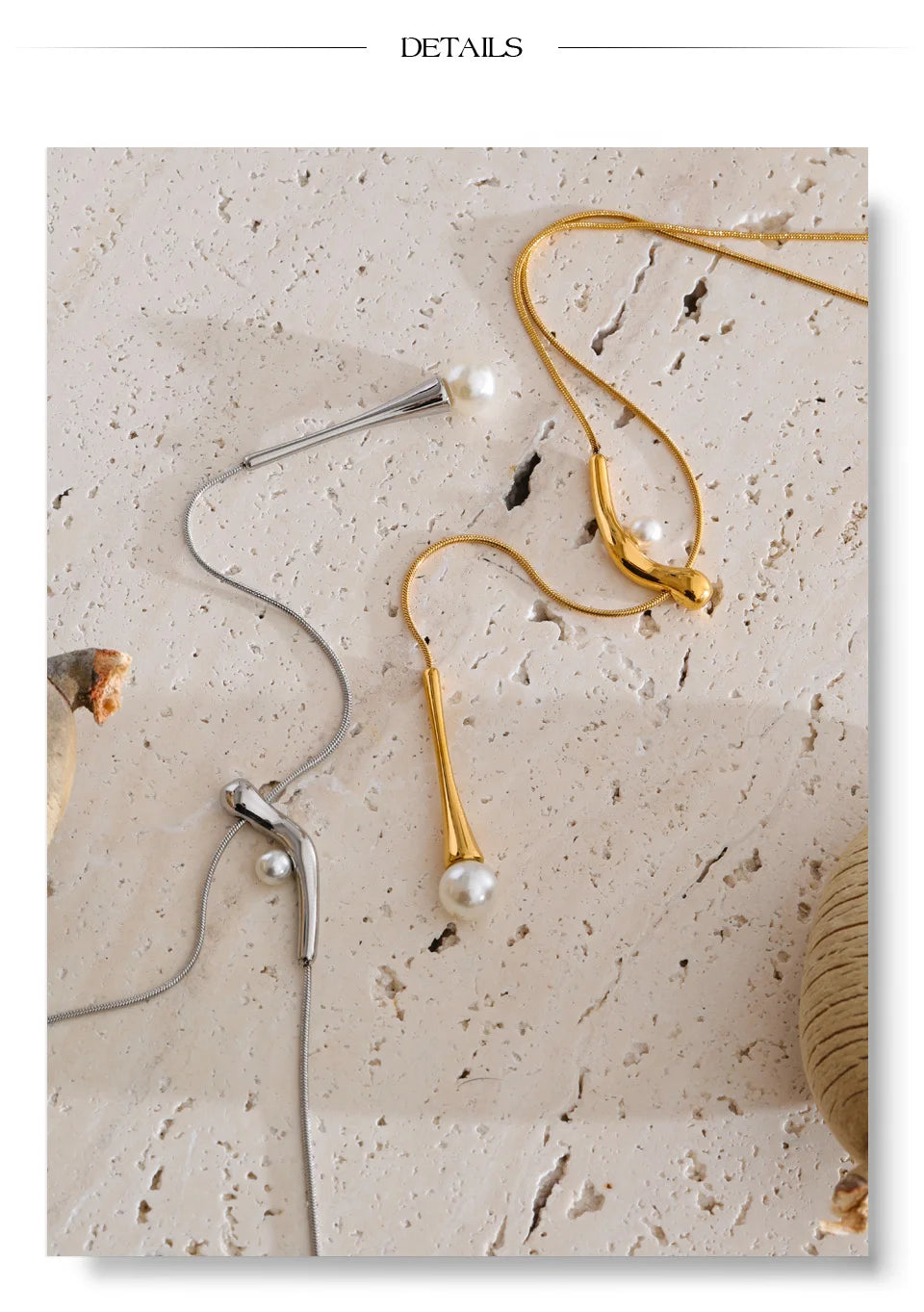 Pearl geometric chain necklace in gold-plated stainless steel with pearl.