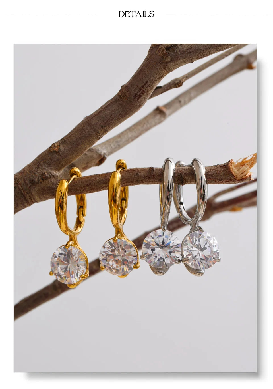Cubic Zirconia Geometric Earrings — Gold-Plated Stainless Steel with Cubic Zirconia · PS1493