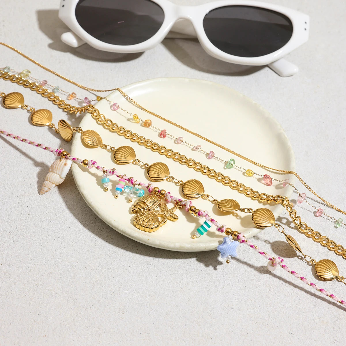 Ocean Bead Layered Necklace — Stainless Steel · PS162