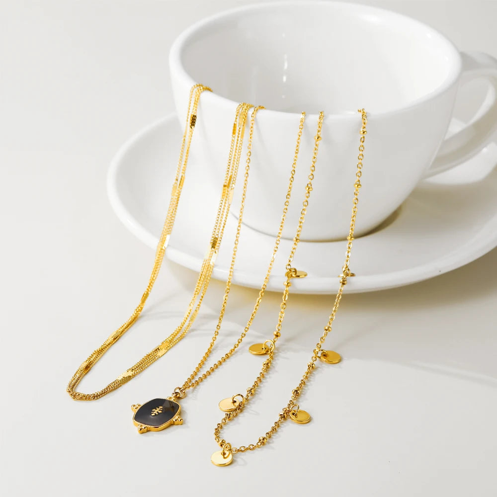 Black Natural Stone Pendant Necklace — 316L Stainless Steel · PS402