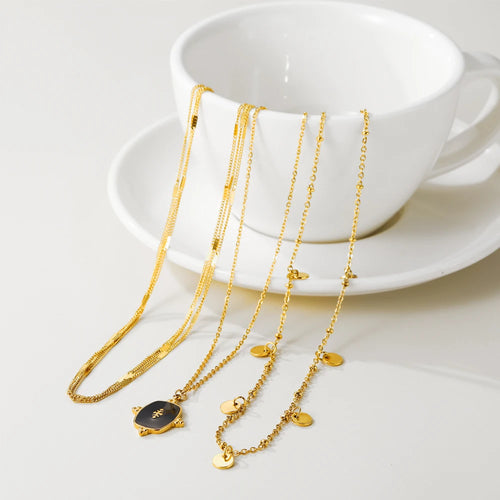 Black Natural Stone Pendant Necklace — 316L Stainless Steel · PS402
