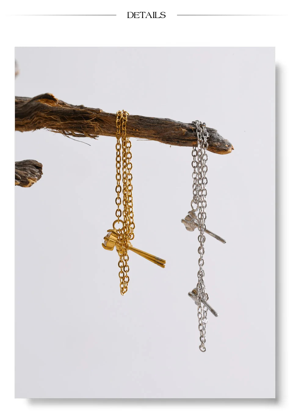 Cubic zirconia geometric chain earrings in gold-plated stainless steel with cubic zirconia.