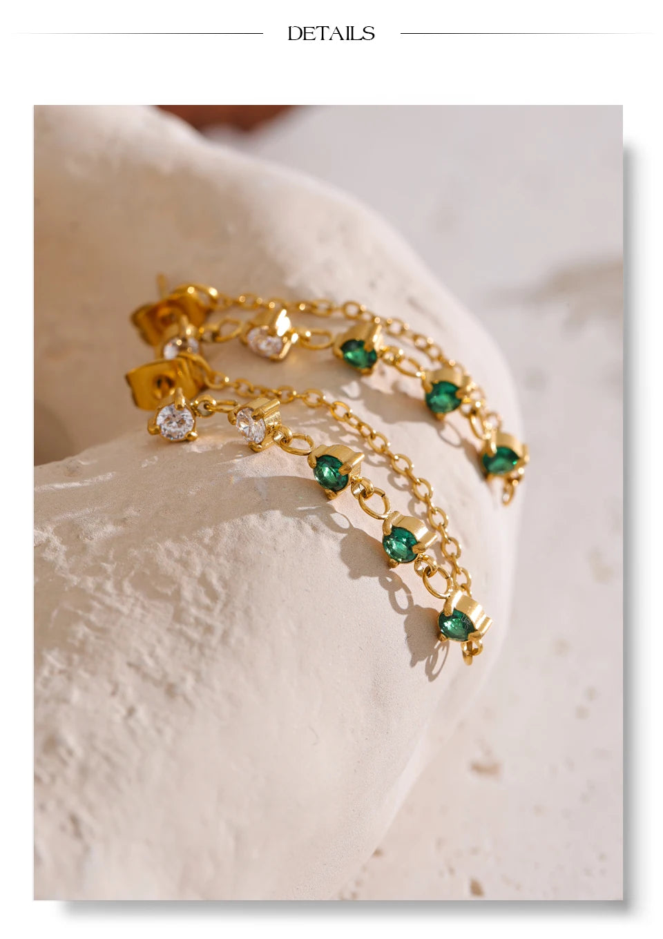 White cubic zirconia geometric earrings in gold-plated stainless steel with cubic zirconia.