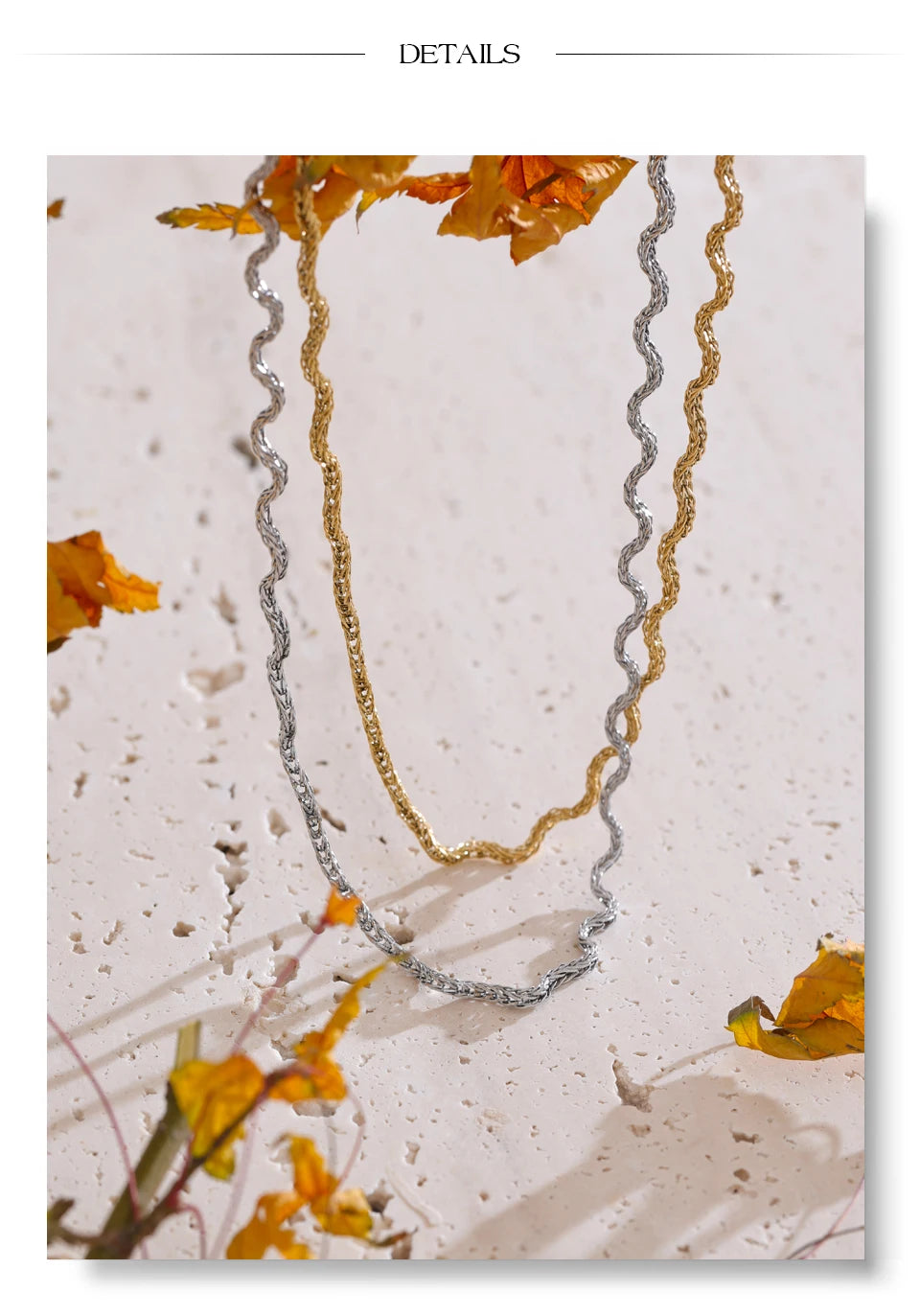 Geometric chain necklace in gold-plated stainless steel.