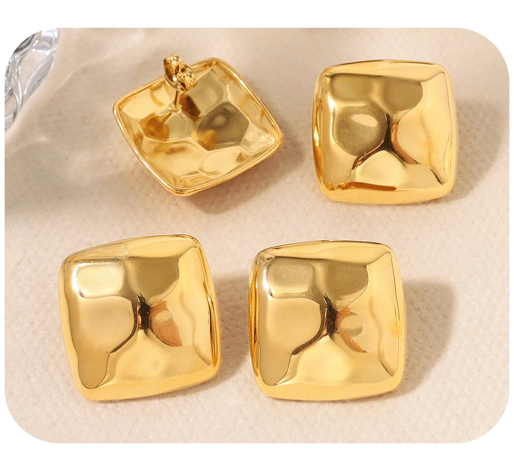 Stud Earrings Irregular Metal Hammered — 316L Stainless Steel · PS427