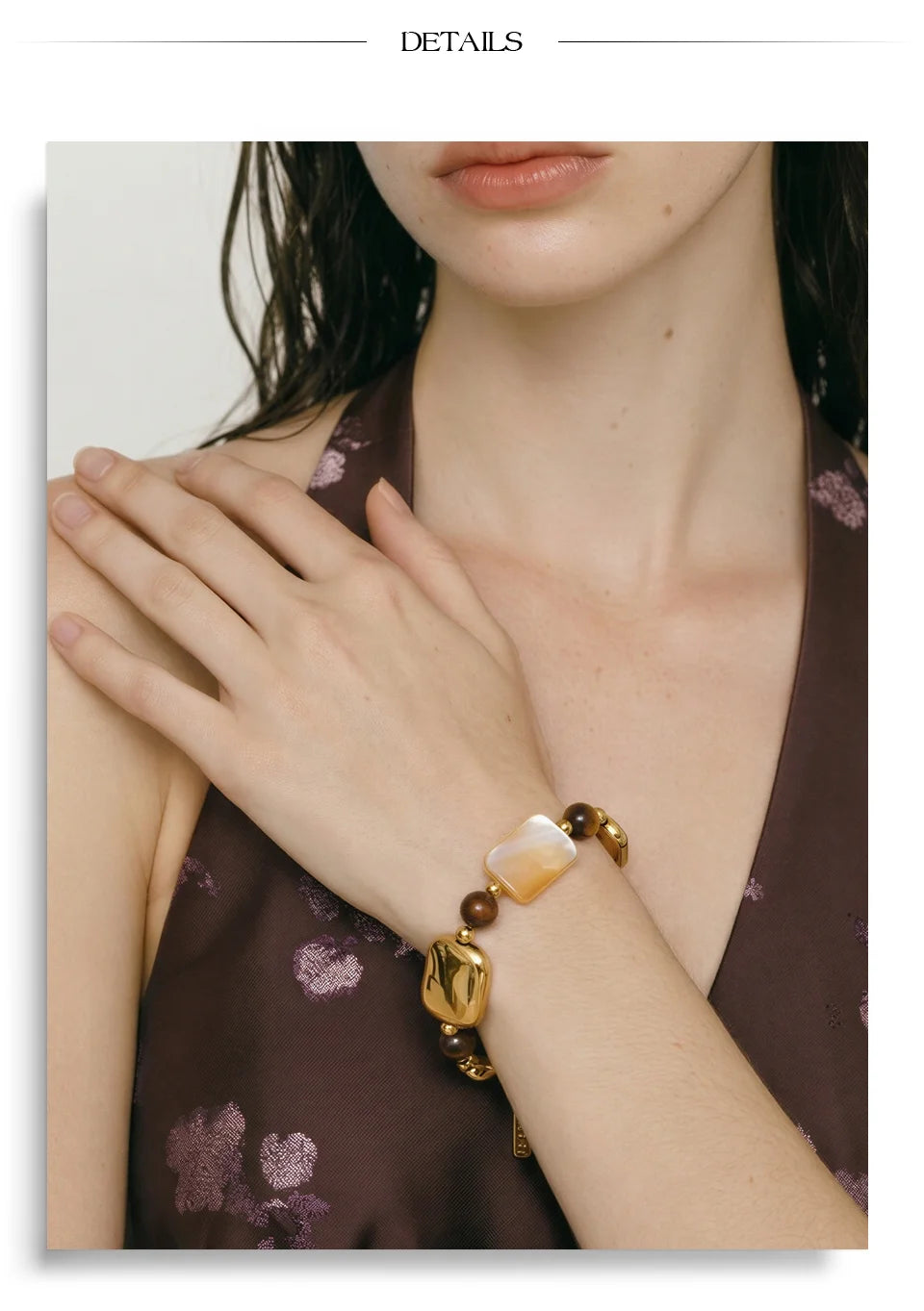 Shell Natural Stone Geometric Bracelet — Gold-Plated Stainless Steel with Natural Stone and Shell · PS1170