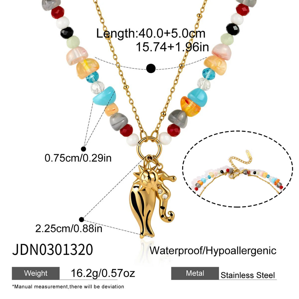 Color Bead Fish Necklace — Stainless Steel · PS164