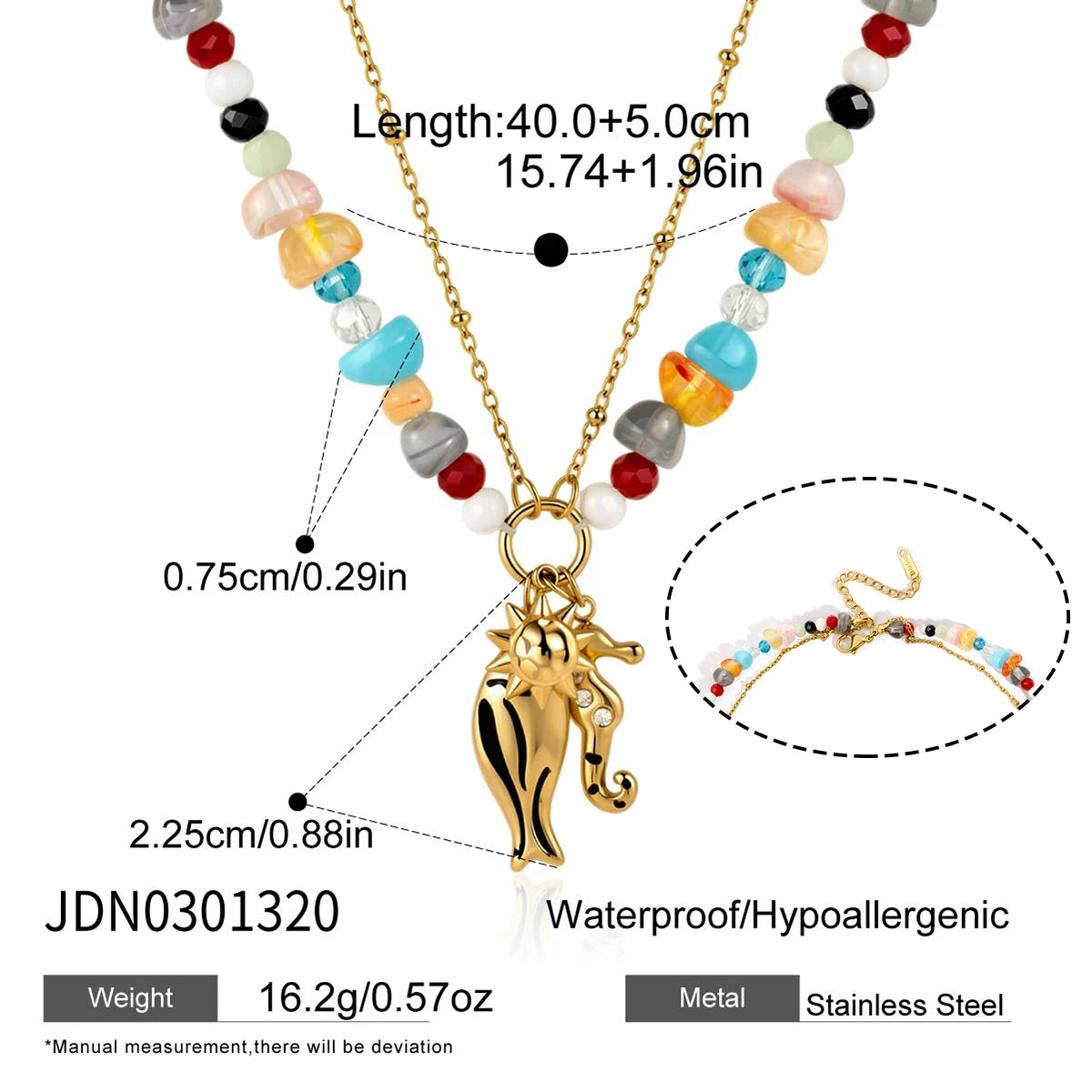 Color Bead Fish Necklace — Stainless Steel · PS164