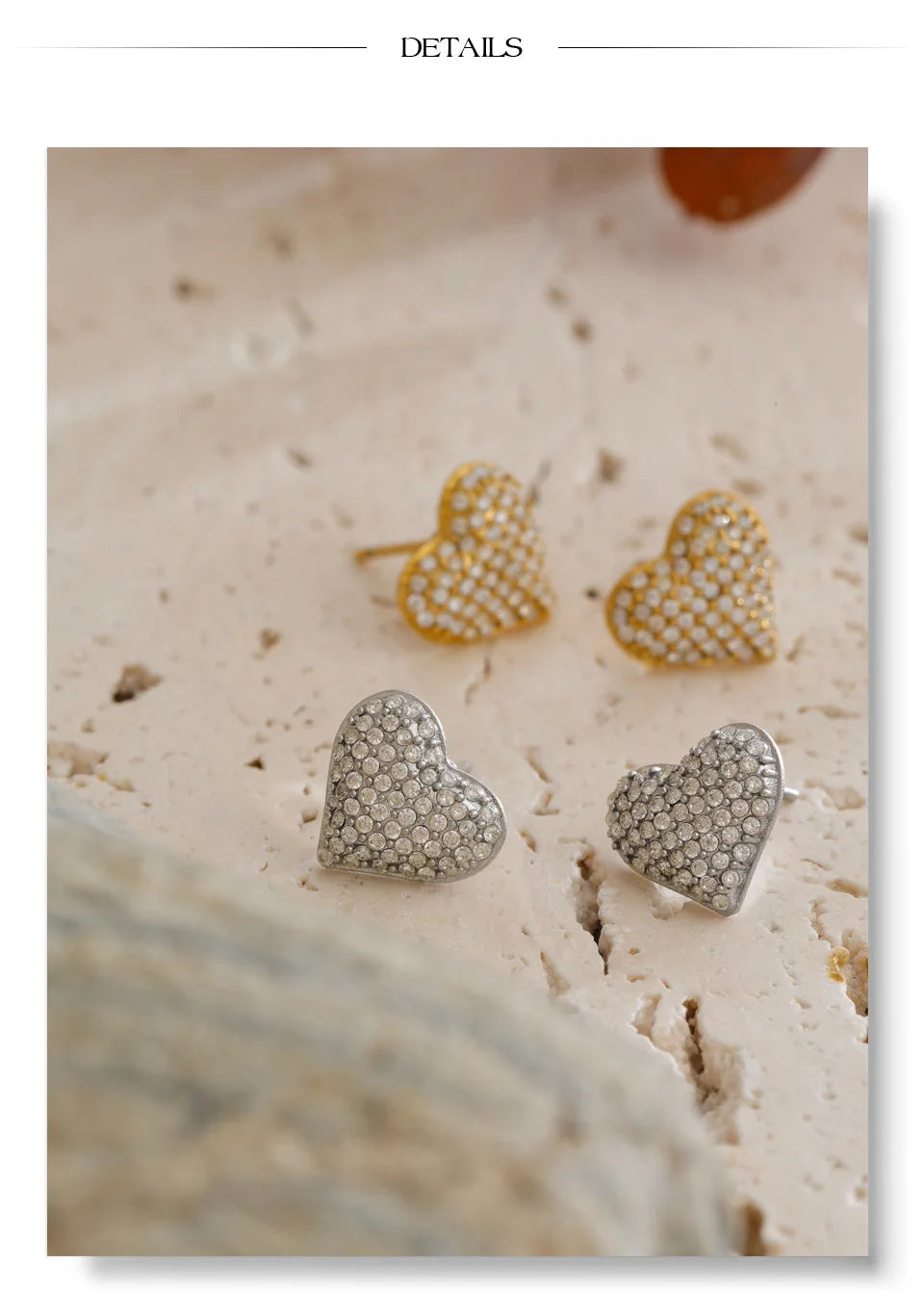 Cubic Zirconia Heart Earrings — Gold-Plated Stainless Steel with Cubic Zirconia · PS1524