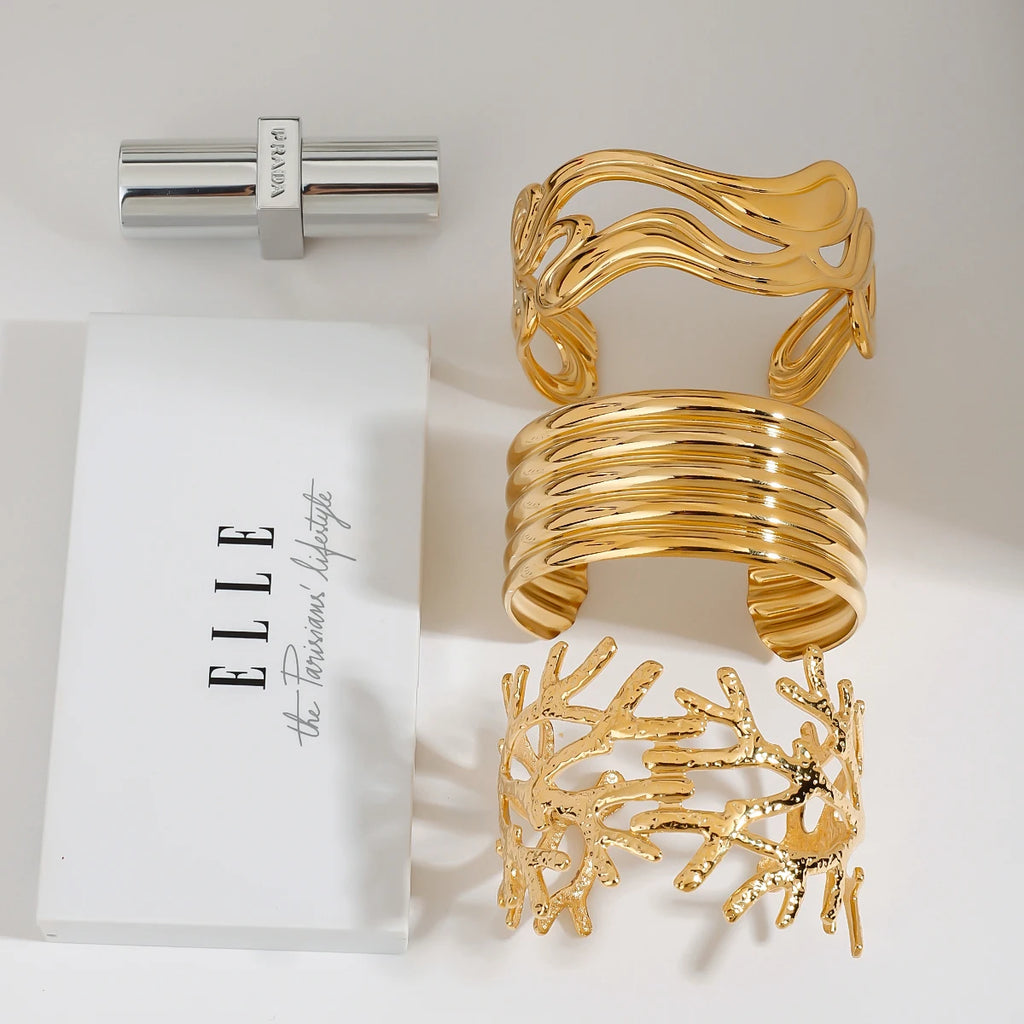 Ocean Shell Wide Cuff Bracelet — Stainless Steel · PS024