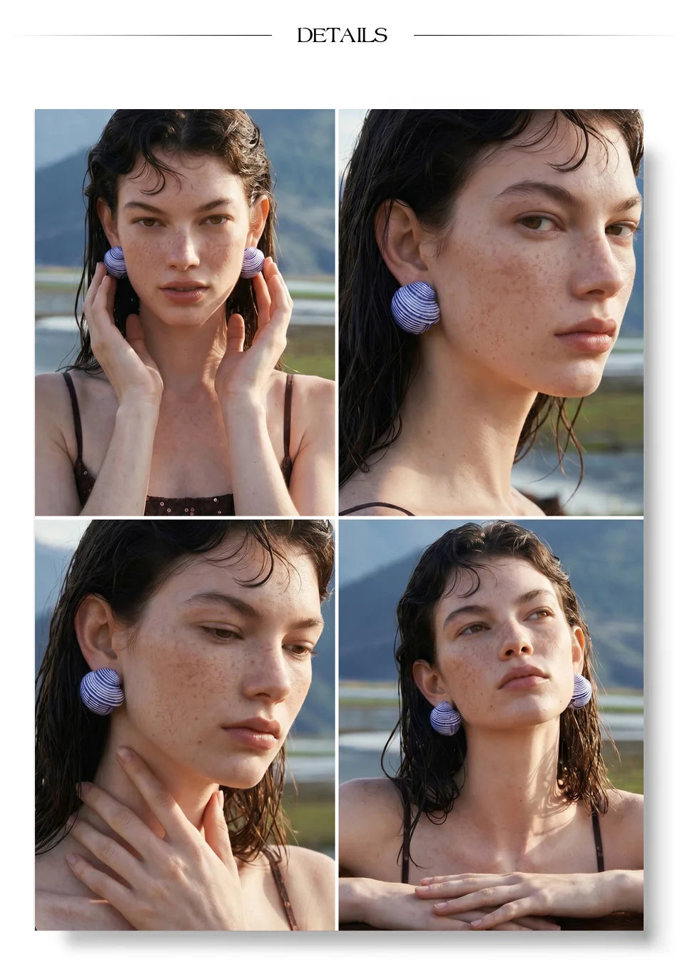Shell enamel geometric earrings in gold-plated stainless steel with shell and enamel.