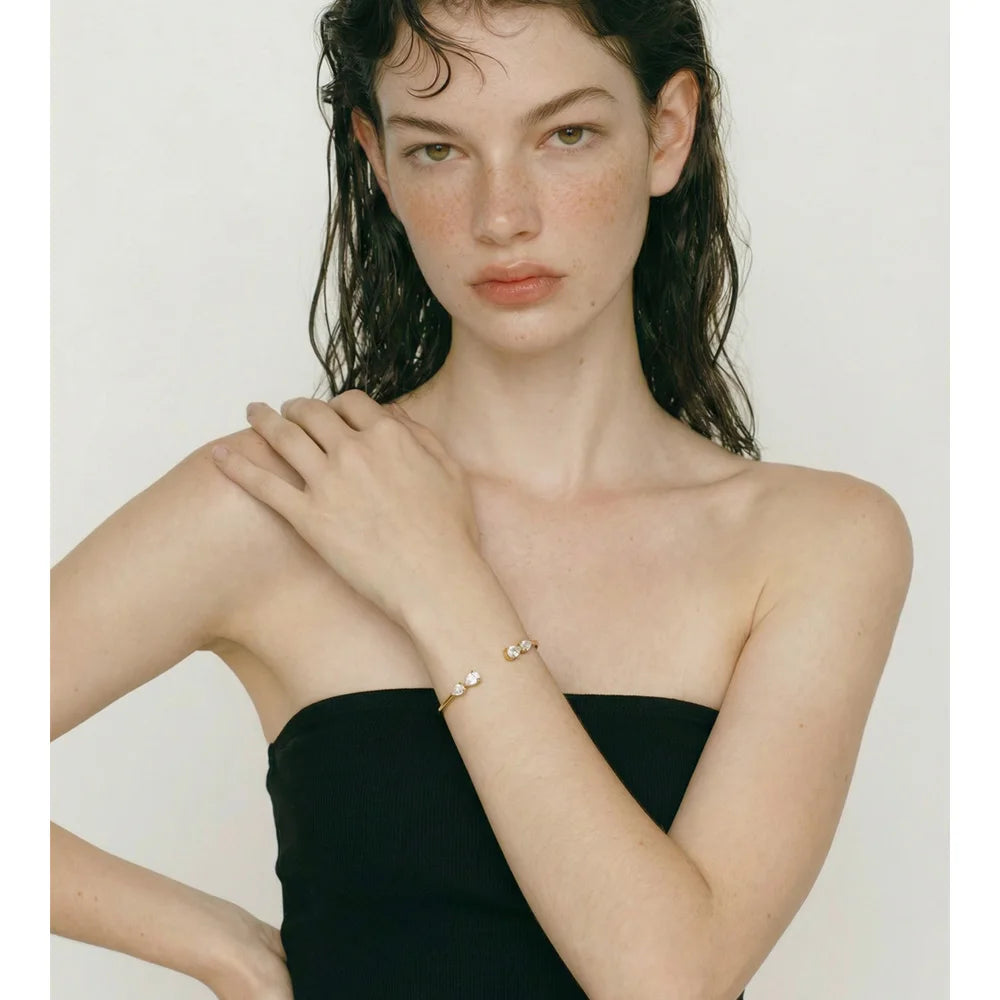 Cubic Zirconia Geometric Bracelet — Gold-Plated Stainless Steel with Cubic Zirconia · PS1316