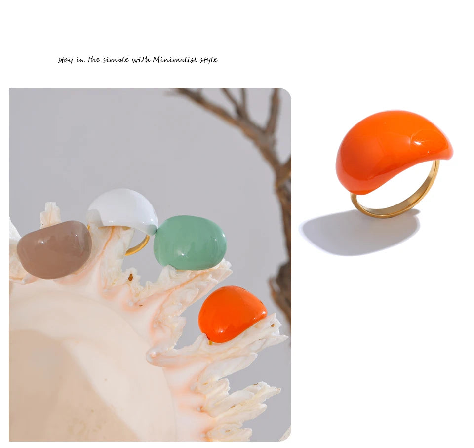 White enamel multi-color ring in 18K gold-plated stainless steel with enamel.