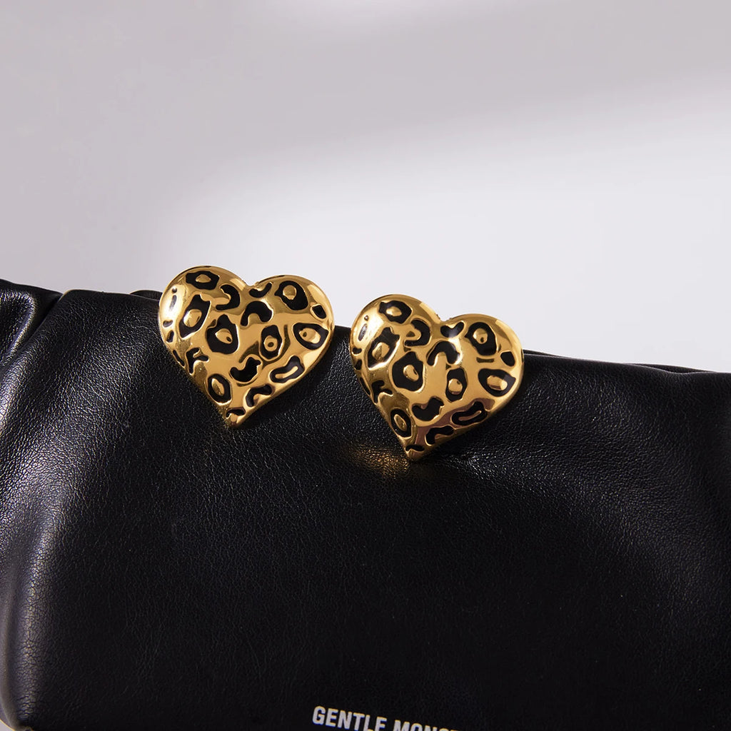 Leopard Heart Stud Earrings — Stainless Steel · PS060
