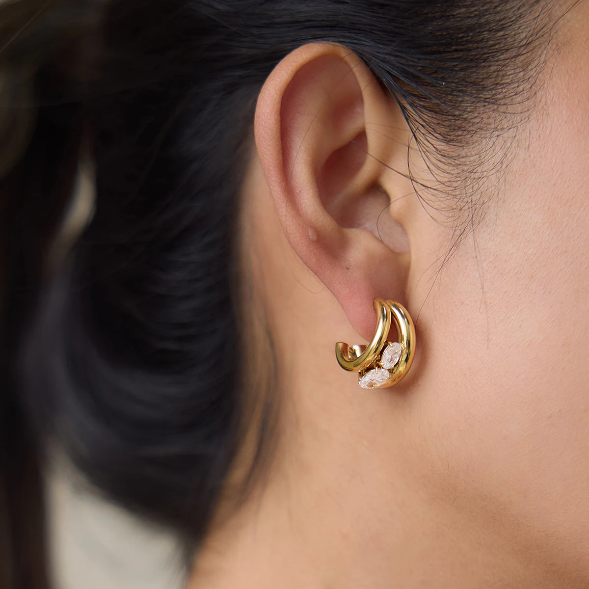 Egg CZ C-Ring Earrings — Stainless Steel · PS301