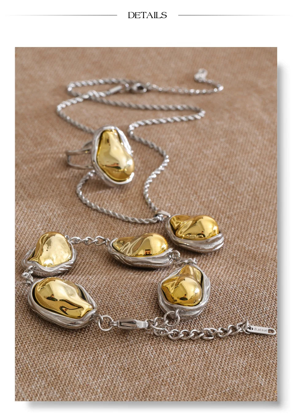 Pearl beaded geometric necklace in gold-plated stainless steel with pearl.