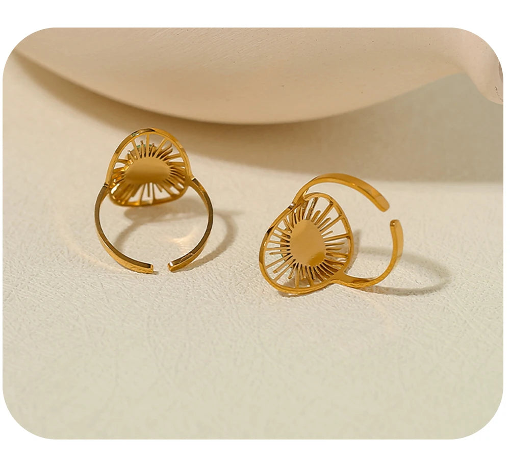 Sun Natural Stone Hollow Ring — 316L Stainless Steel · PS443