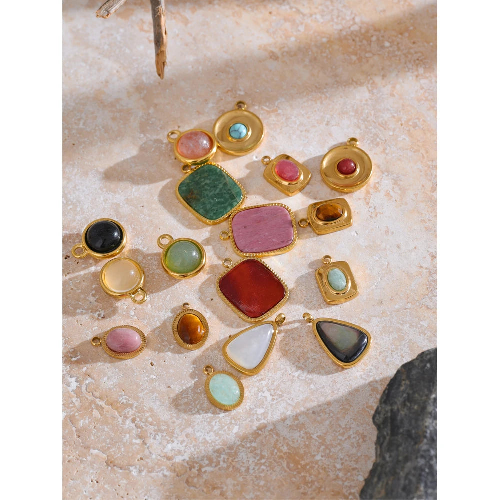Natural Stone Geometric Earrings — Gold-Plated Stainless Steel with Natural Stone · PS1580