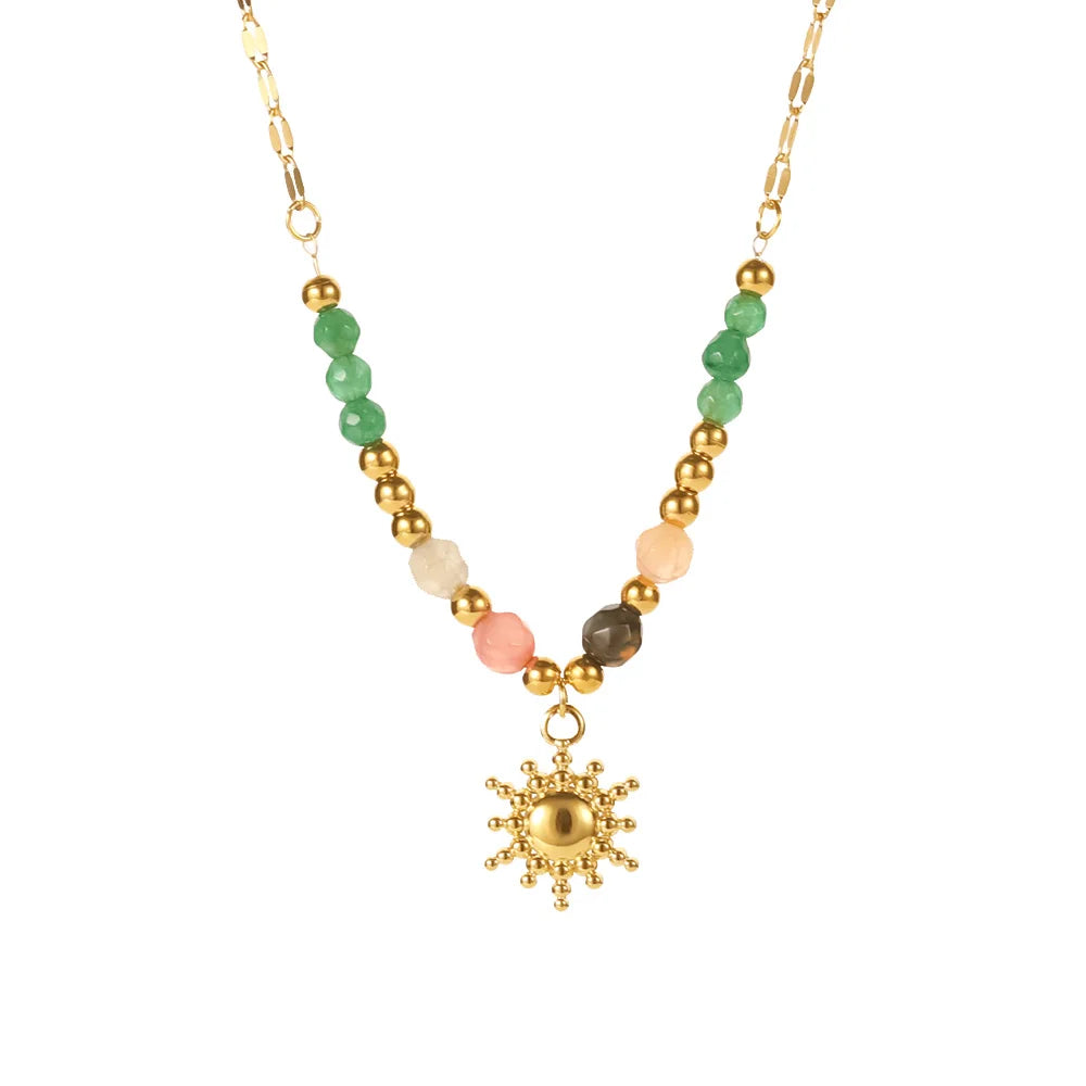 Aventurine Sun Pendant Necklace — Stainless Steel · PS279