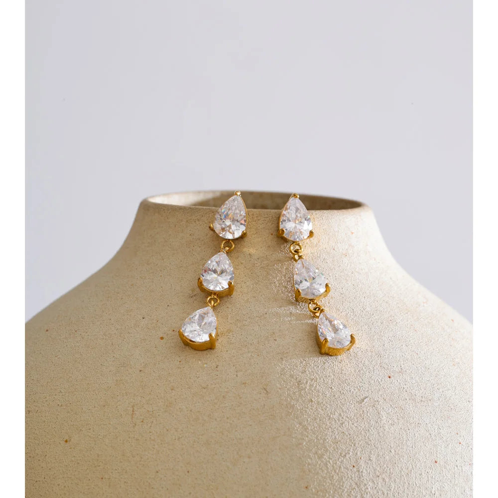 Cubic Zirconia Geometric Earrings — Gold-Plated Stainless Steel with Cubic Zirconia · PS1410