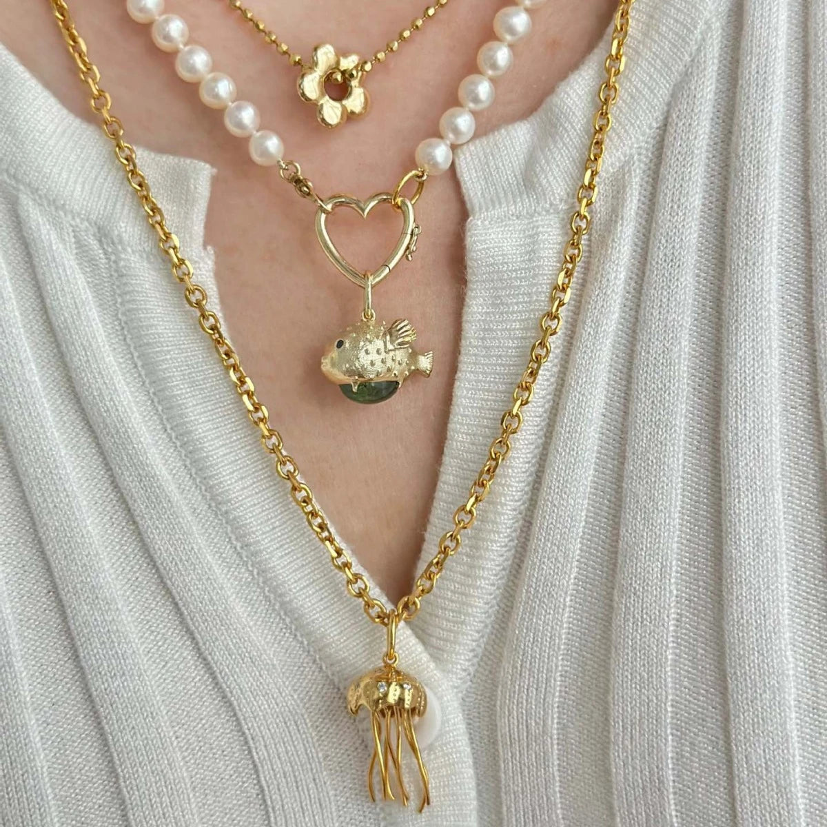 Summer Vacation Beach Series Small Puffer Pendant Natural Stone Necklace Style Collar Chain Color Preservation