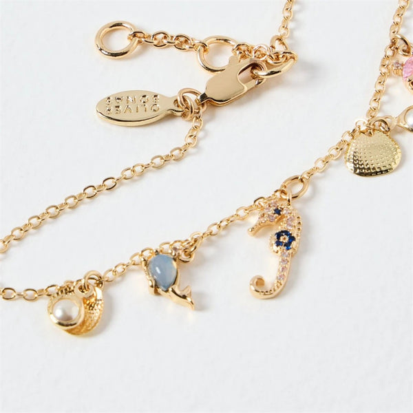 Summer Beach Series Seahorse Natural Stone Sea Blue Pendant Necklace Copper Electroplated Gold Color Preserving