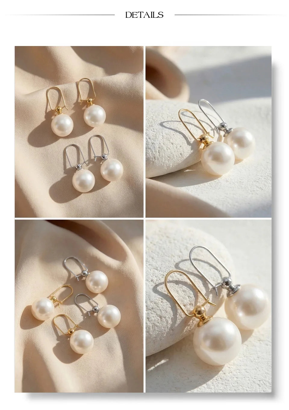 Pearl geometric earrings in gold-plated stainless steel with pearl.