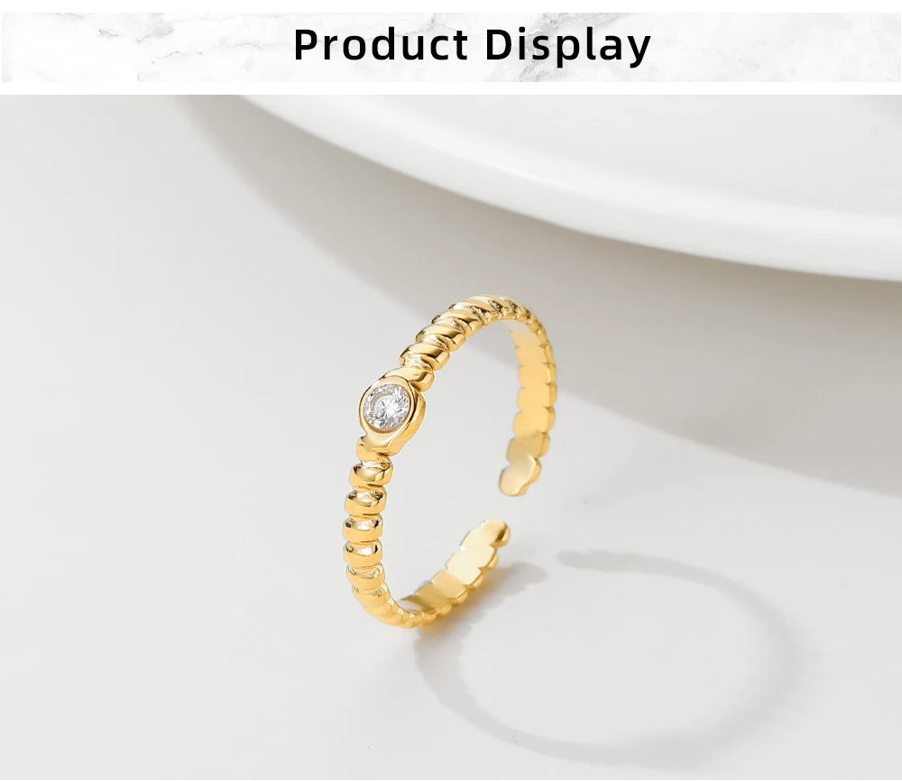 Zircon Adjustable Opening Irregular Shape Ring — 316L Stainless Steel · PS444